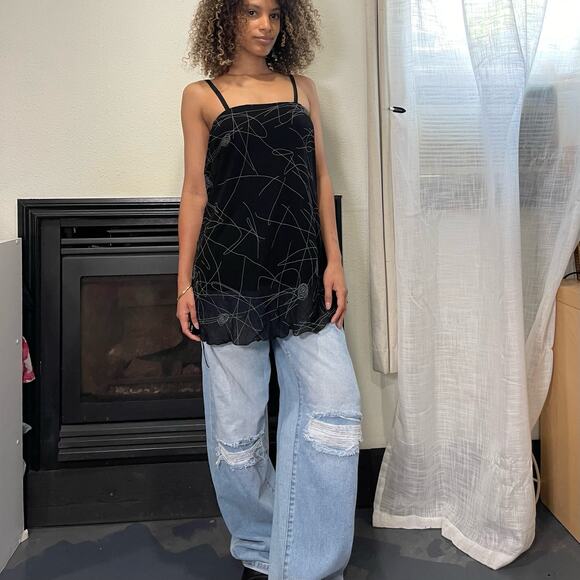 Vintage 90s black long cami tank (S/M) whimsygoth Y2K - Picture 5 of 6